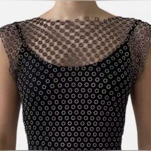 House of Harlow Elegant Black and Silver Floral Mesh Dress